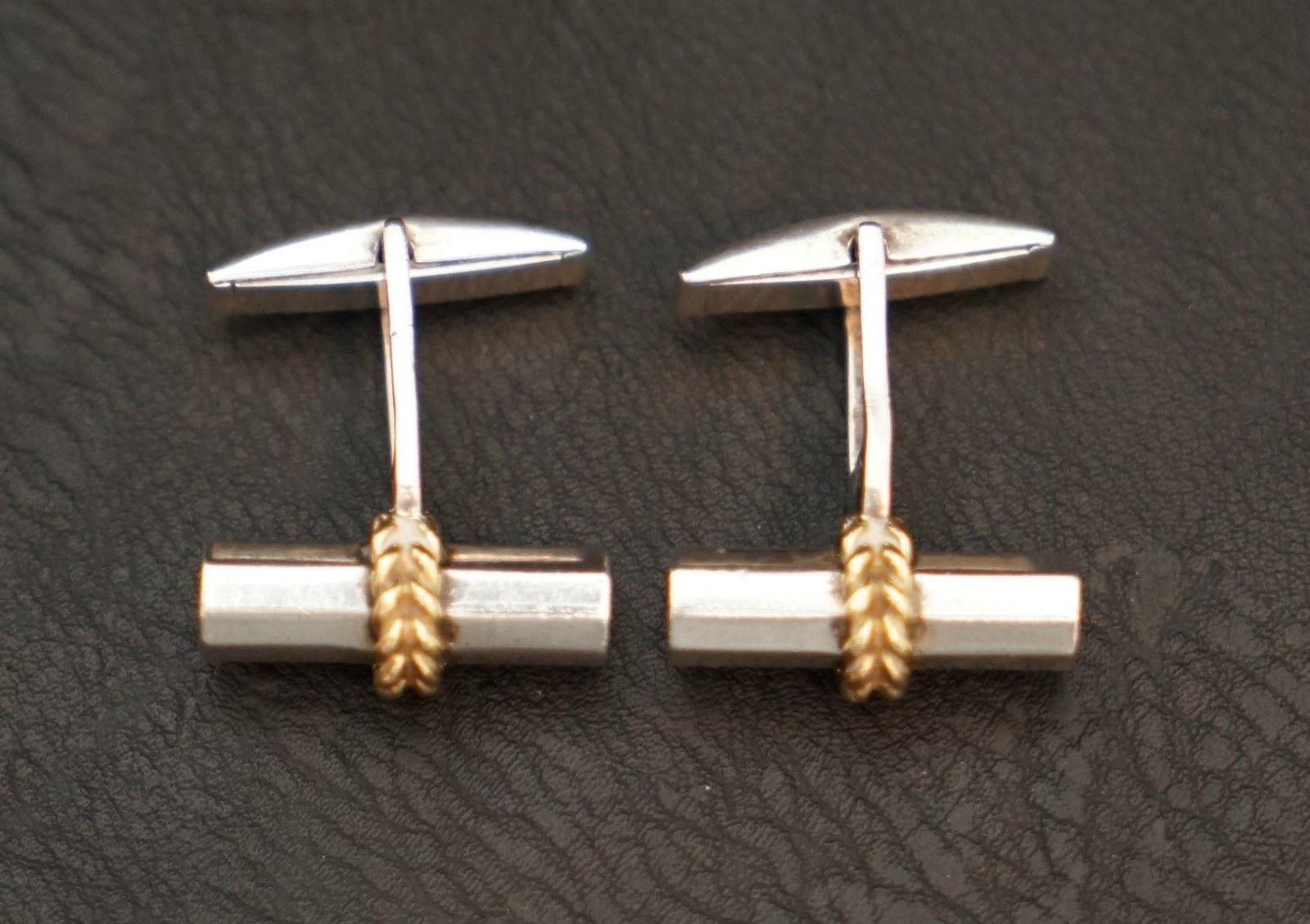 Modern Pair of Vintage Tiffany & Co 18ct Gold & Sterling Silver Cufflinks French Laurel