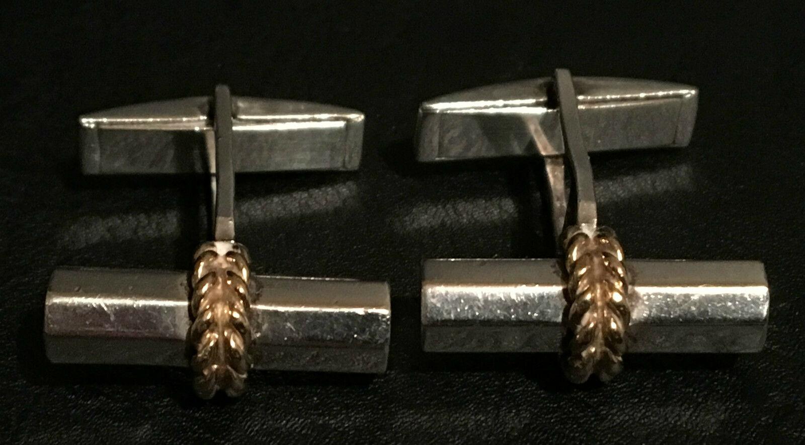 Men's Pair of Vintage Tiffany & Co 18ct Gold & Sterling Silver Cufflinks French Laurel