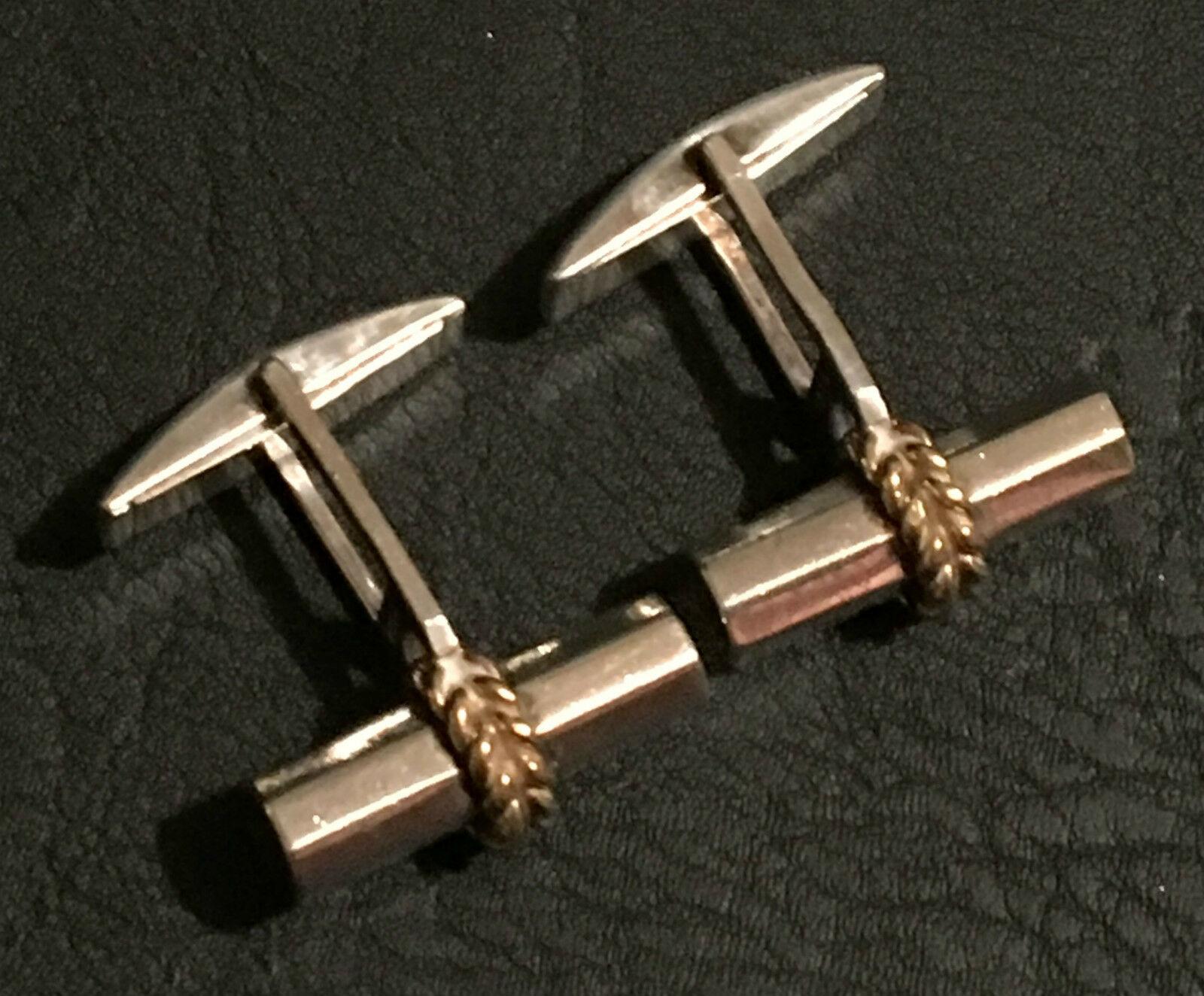 Pair of Vintage Tiffany & Co 18ct Gold & Sterling Silver Cufflinks French Laurel 3