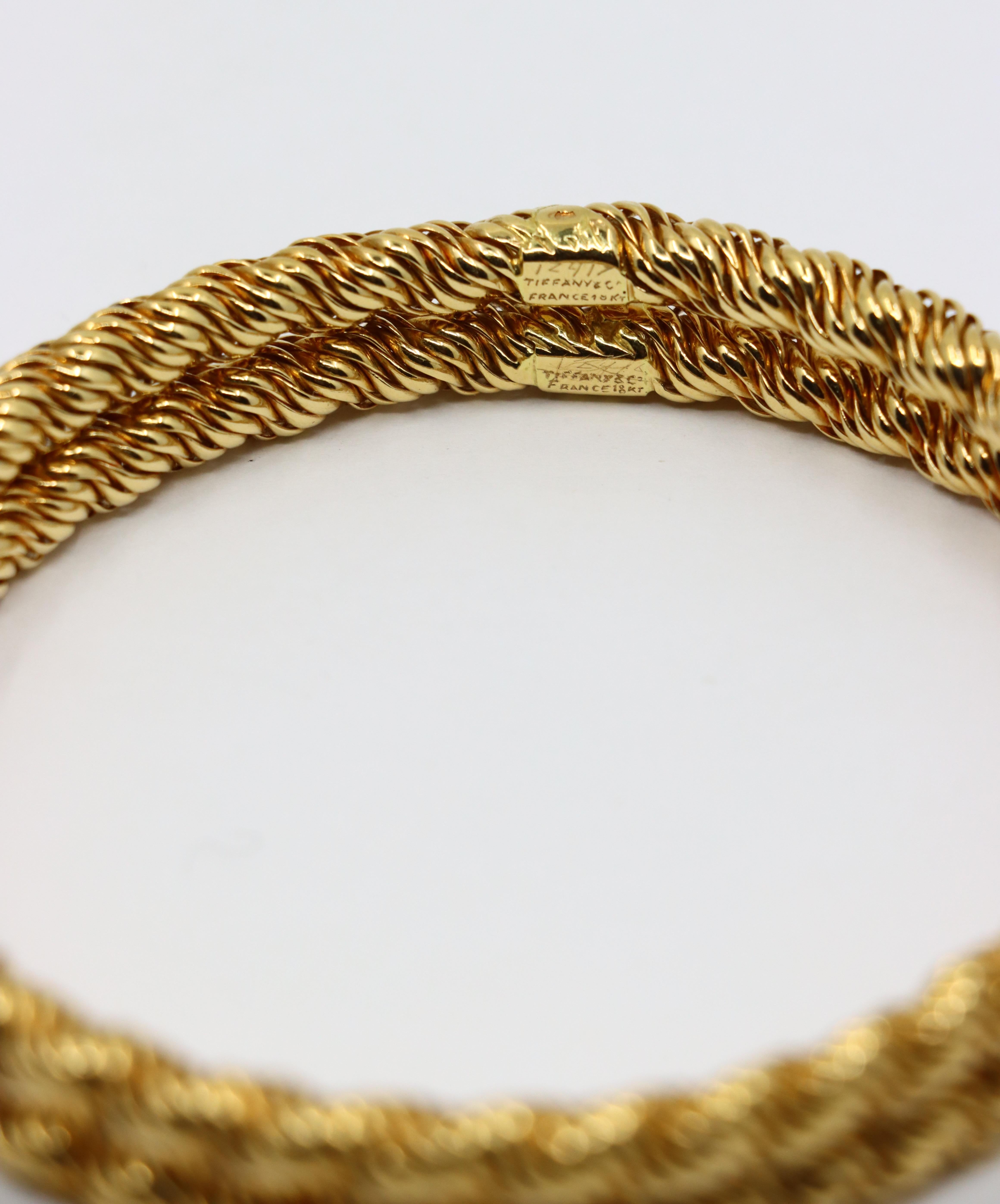 Pair of Vintage Tiffany & Co. 18K Gold Twist Rope Bangles 3