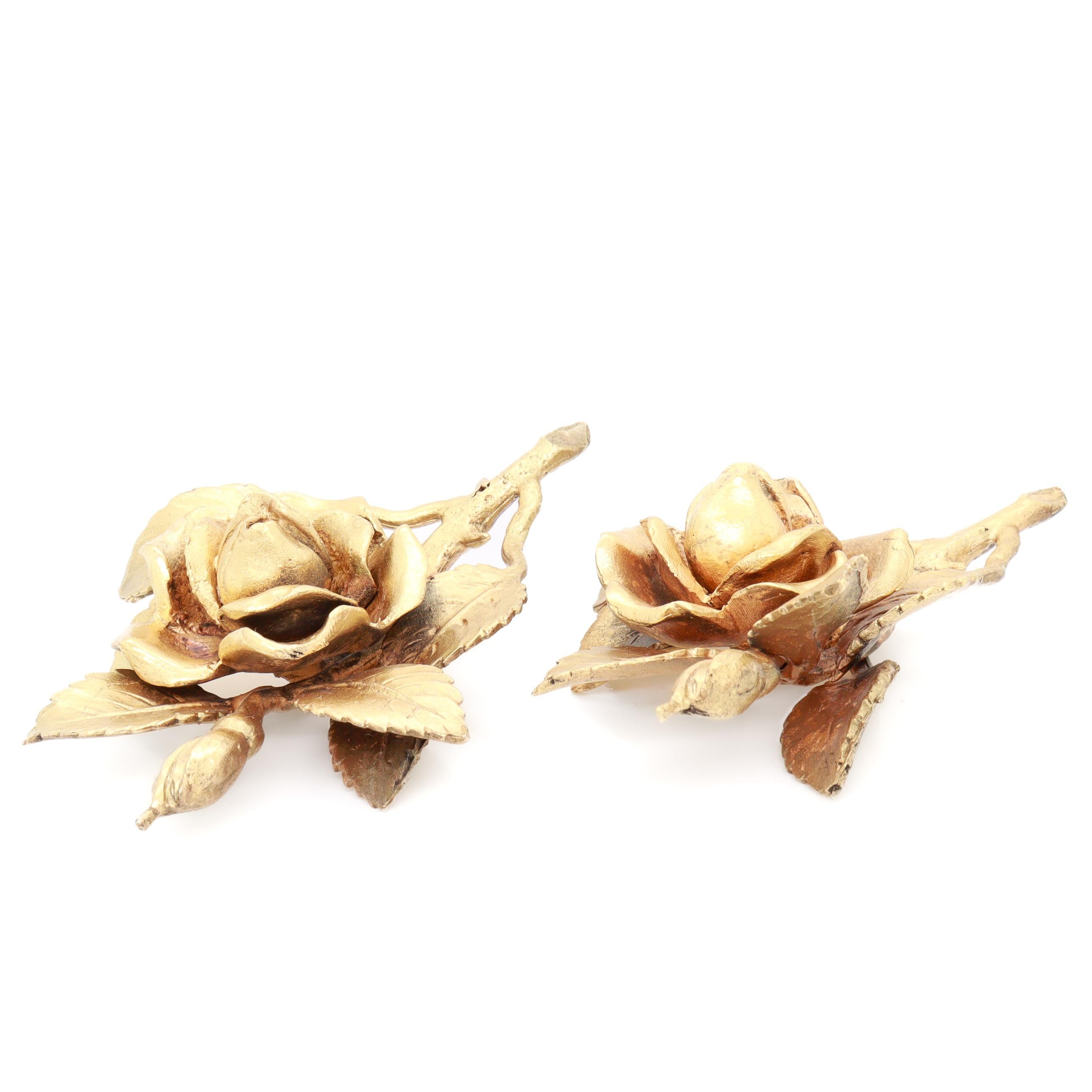 Pair of Vintage Tiffany & Co. Gilt Sterling Silver Rose Bud Placecard Holders For Sale 4
