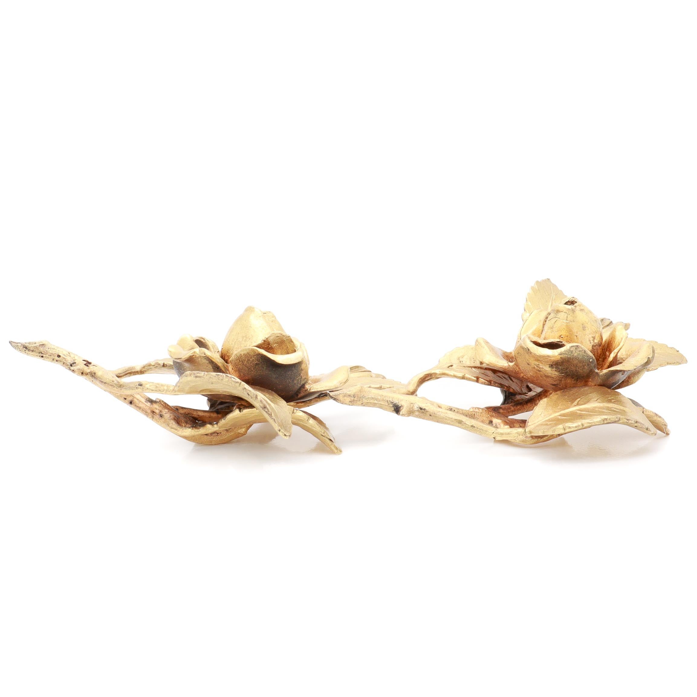 Pair of Vintage Tiffany & Co. Gilt Sterling Silver Rose Bud Placecard Holders For Sale 5