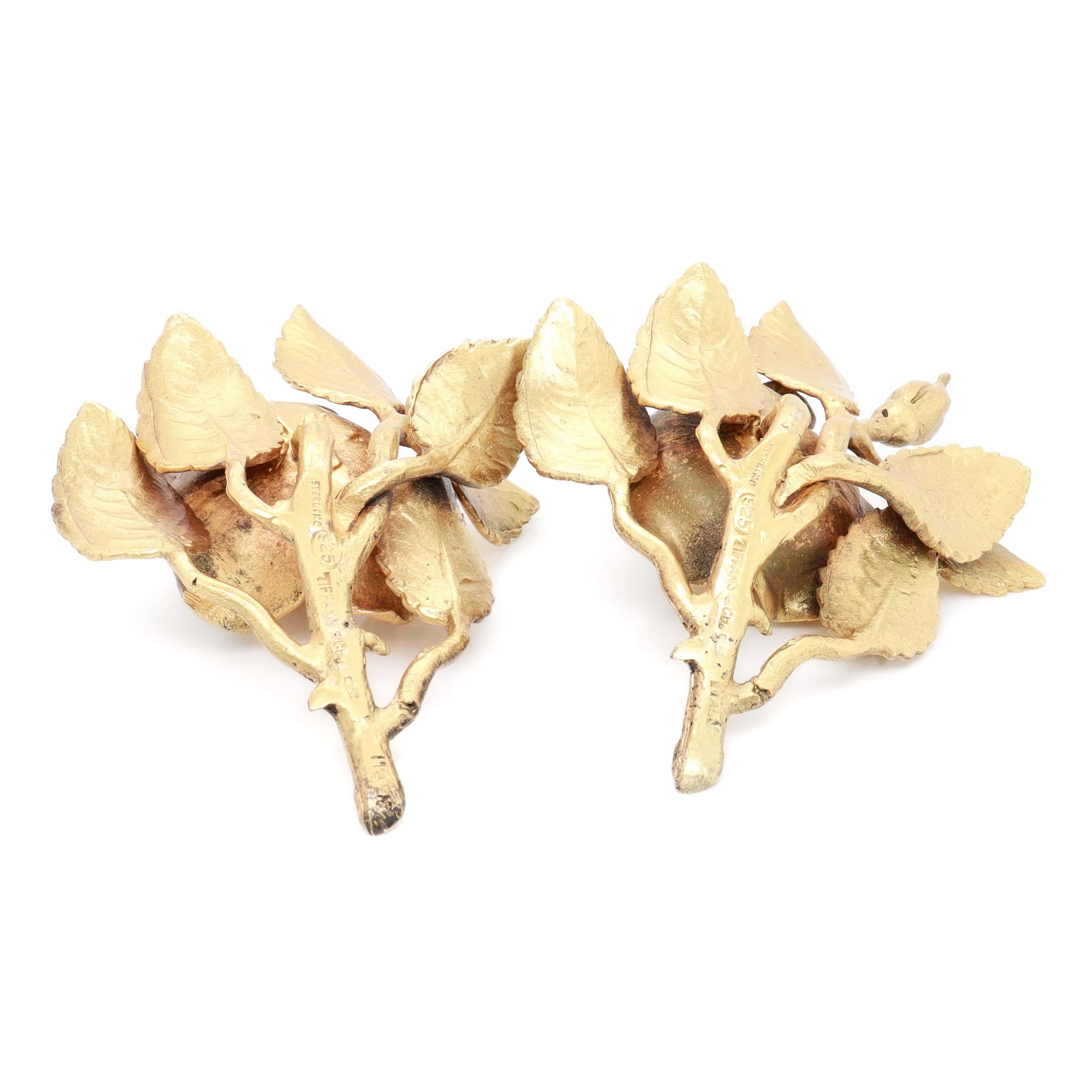 Pair of Vintage Tiffany & Co. Gilt Sterling Silver Rose Bud Placecard Holders For Sale 7