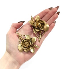 Pair of Vintage Tiffany & Co. Gilt Sterling Silver Rose Bud Placecard Holders