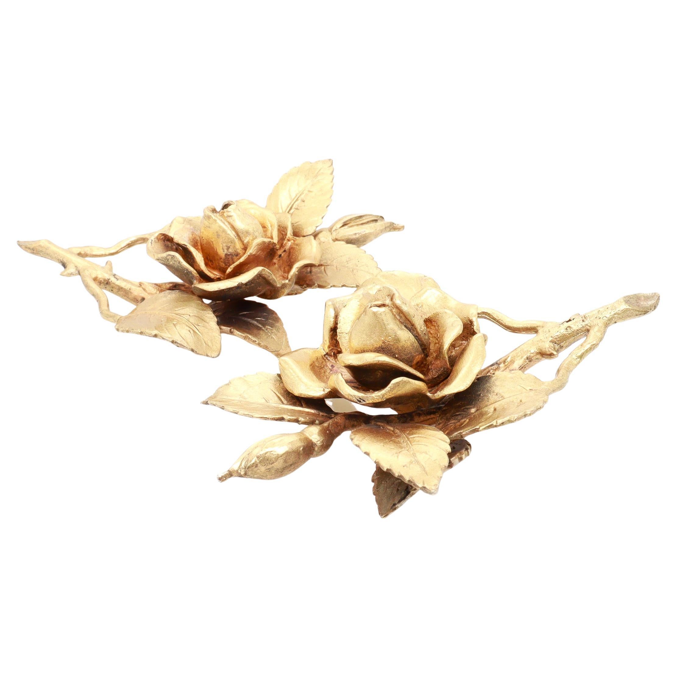 Pair of Vintage Tiffany & Co. Gilt Sterling Silver Rose Bud Placecard Holders For Sale