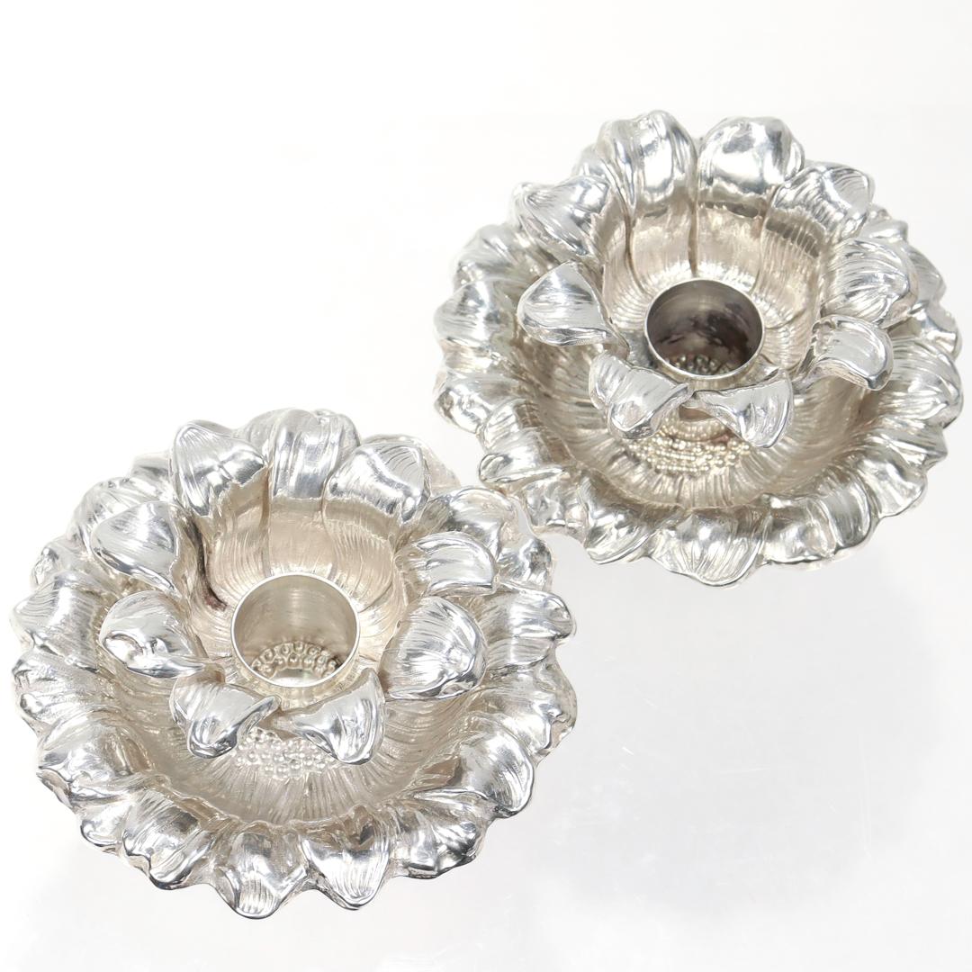 Pair of Vintage Tiffany & Co. Sterling Silver Figural Sunflower Candlesticks For Sale 8