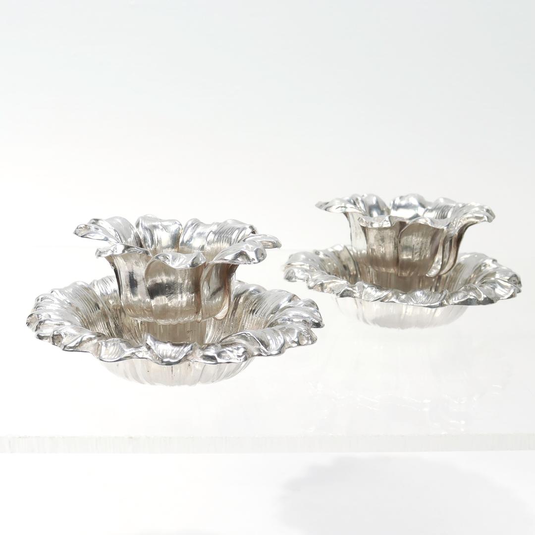 Women's or Men's Pair of Vintage Tiffany & Co. Sterling Silver Figural Sunflower Candlesticks For Sale