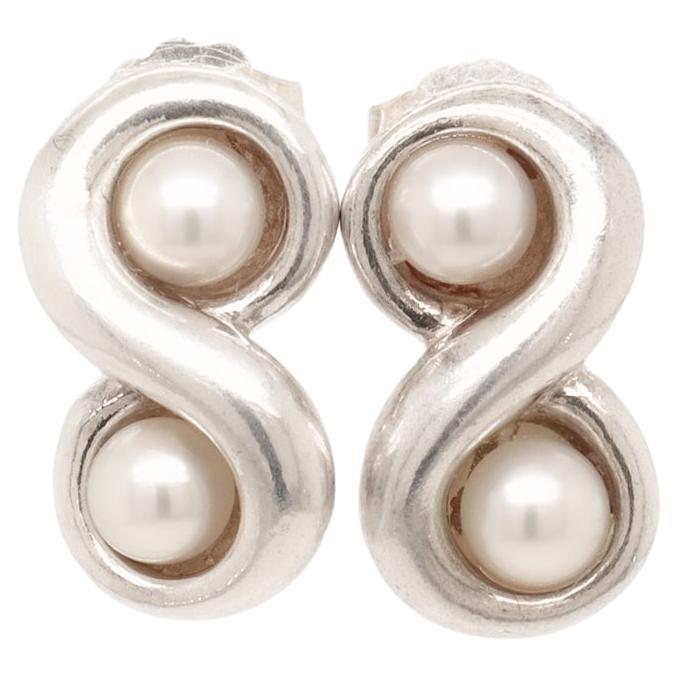 Pair of Vintage Tiffany & Co. Sterling Silver Infinity Stud Earrings with Pearls