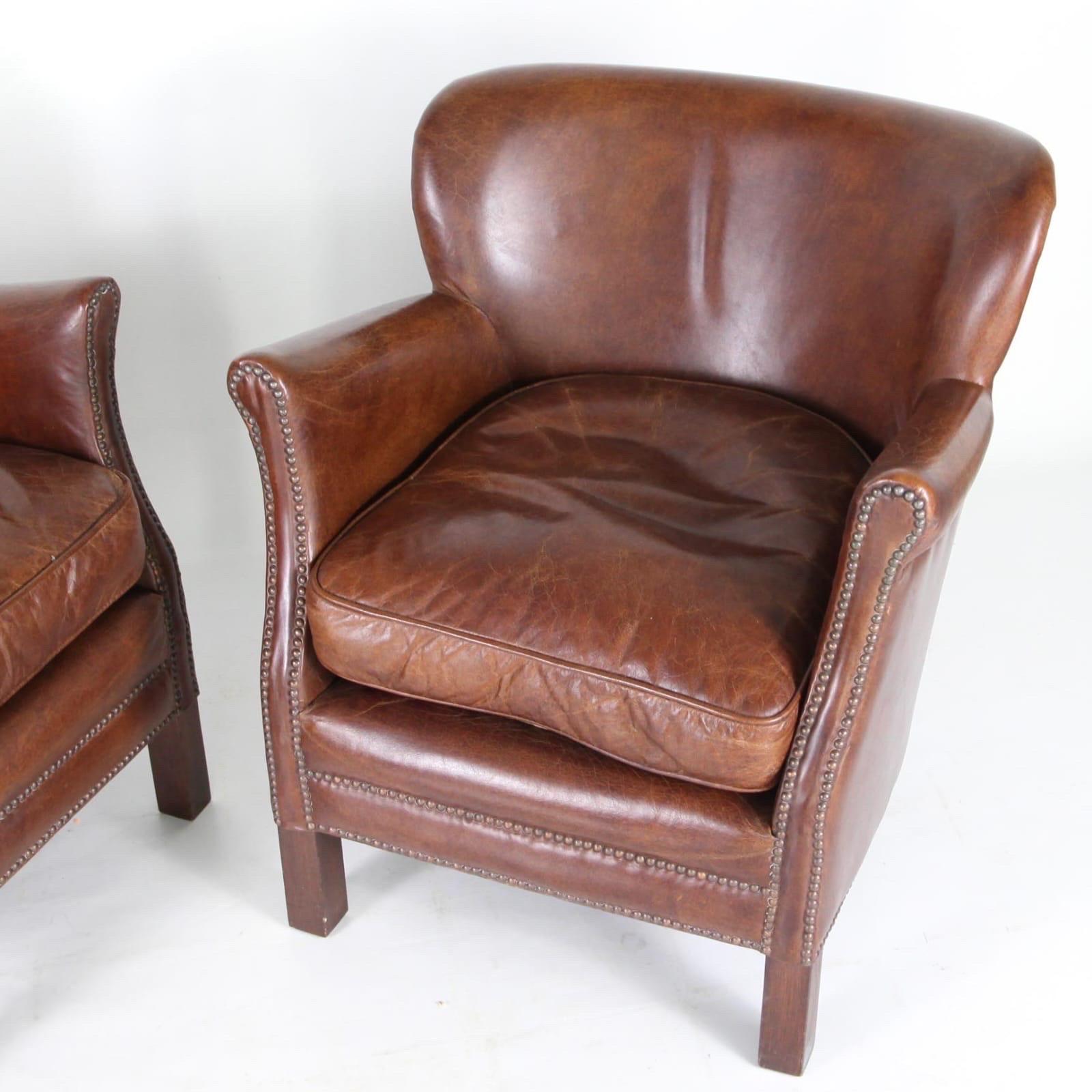 Pair of vintage tiny leather club chairs  1