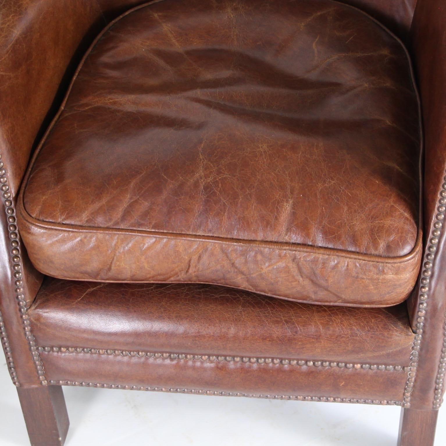 20th Century Pair of vintage tiny leather club chairs 