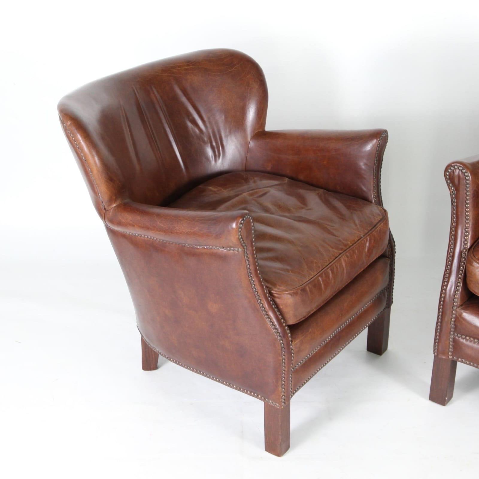 Leather Pair of vintage tiny leather club chairs 
