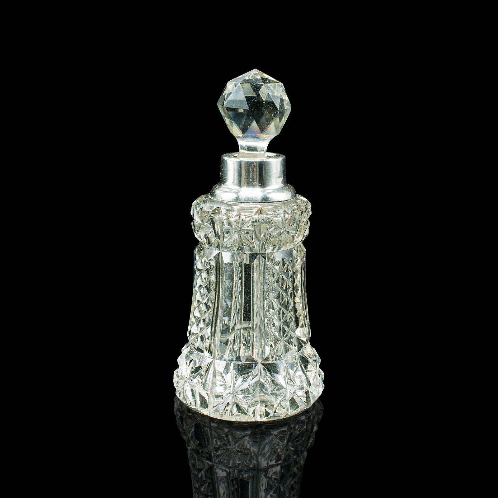 British Pair of Vintage Tipple Decanters, English Glass, Silver, Spirit Vessel, Hallmark For Sale