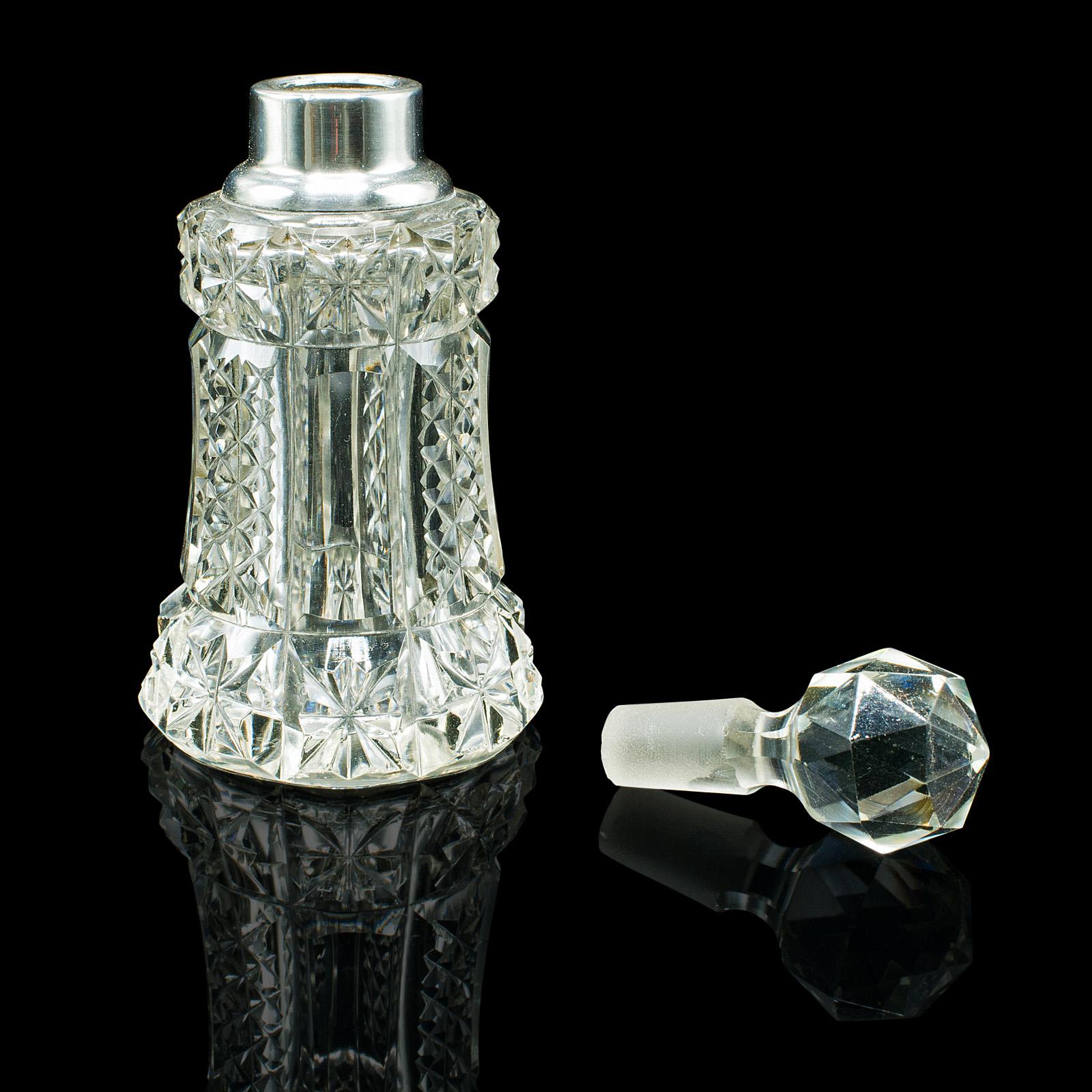 20th Century Pair of Vintage Tipple Decanters, English Glass, Silver, Spirit Vessel, Hallmark For Sale