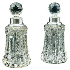 Pair of Vintage Tipple Decanters, English Glass, Silver, Spirit Vessel, Hallmark