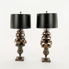 Pair of Vintage Tole Bronze Palm Lamps