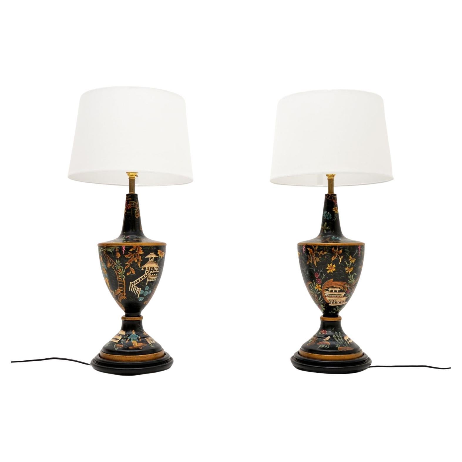 Pair of Brass Tole Table Lamps For Sale at 1stDibs