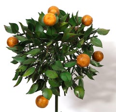 Pair of Vintage Tole Painted Topiaries Oranges Trees in Planters 25 Inches Tall