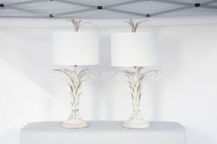 Pair of Vintage Tole Palm Frond Lamps