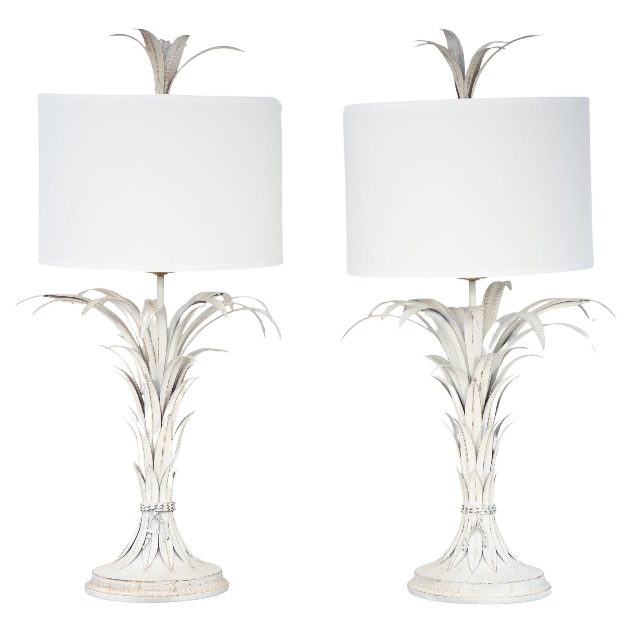 Paar Vintage- Palmenwedel-Lampen aus Zinn