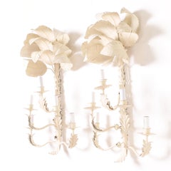 Pair of Vintage Tole Palm Tree Wall Sconces