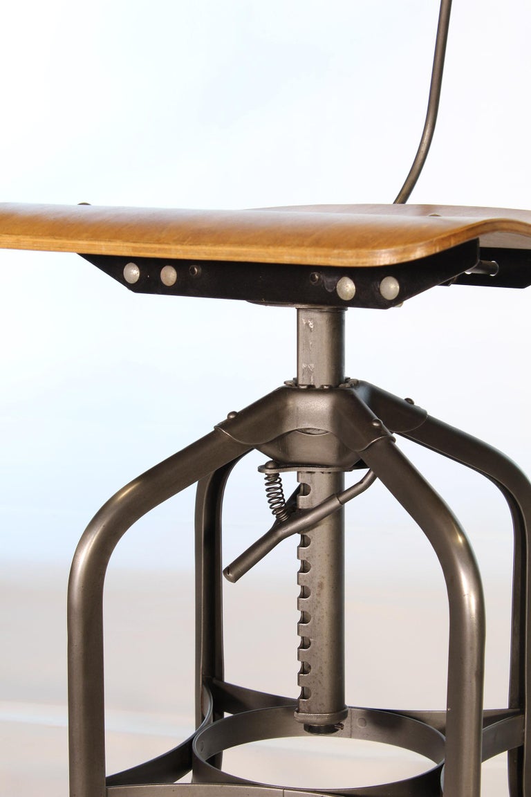 Pair of Vintage Toledo Bent Plywood Adjustable Stools at 1stDibs