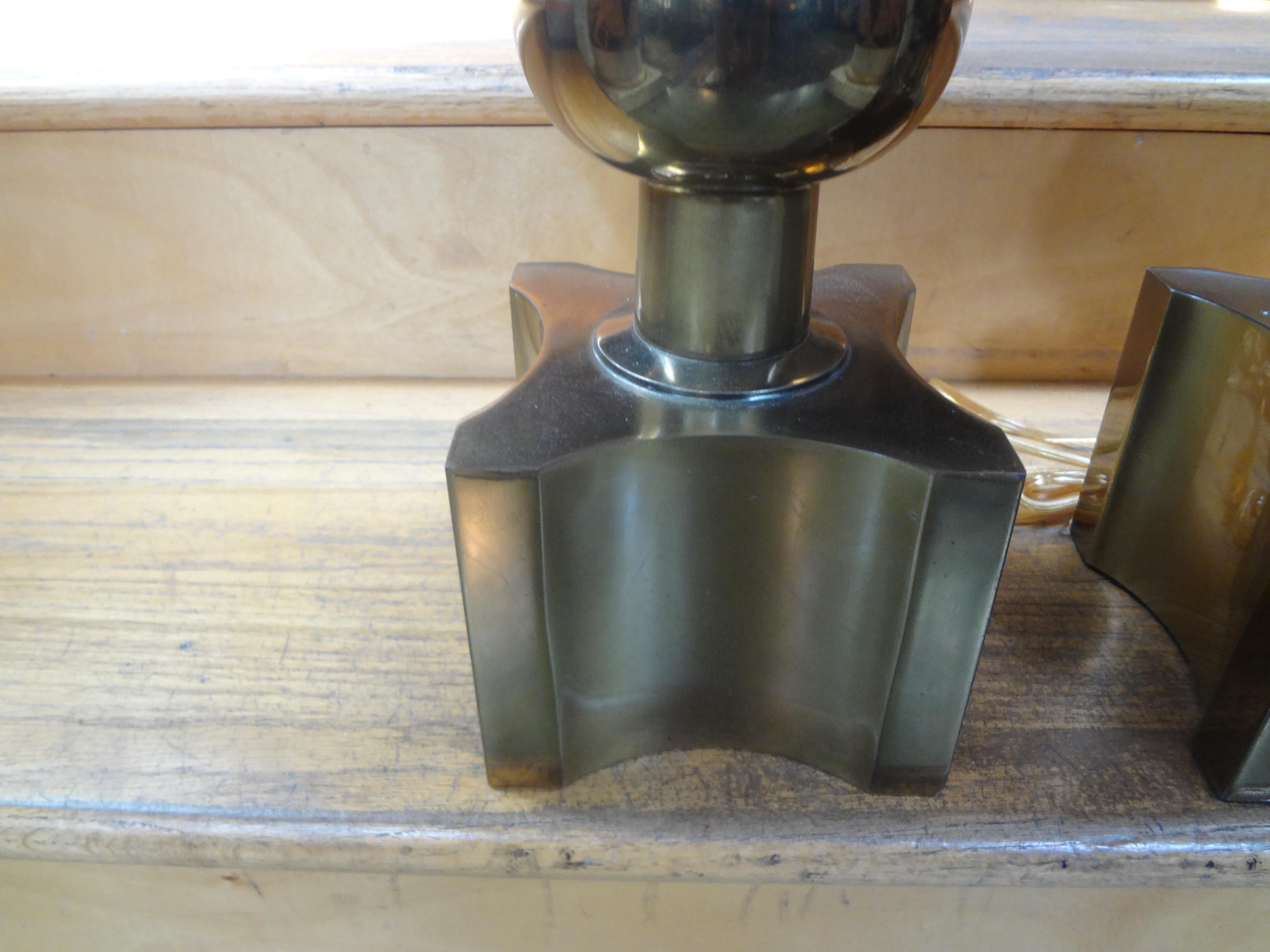 Mid-Century Modern Pair of Vintage Tommi Parzinger for Stiffel Modernist Brass Lamps