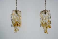 Pair of vintage Torciglione Murano glass chandelier by Mazzega. Italy 1970s