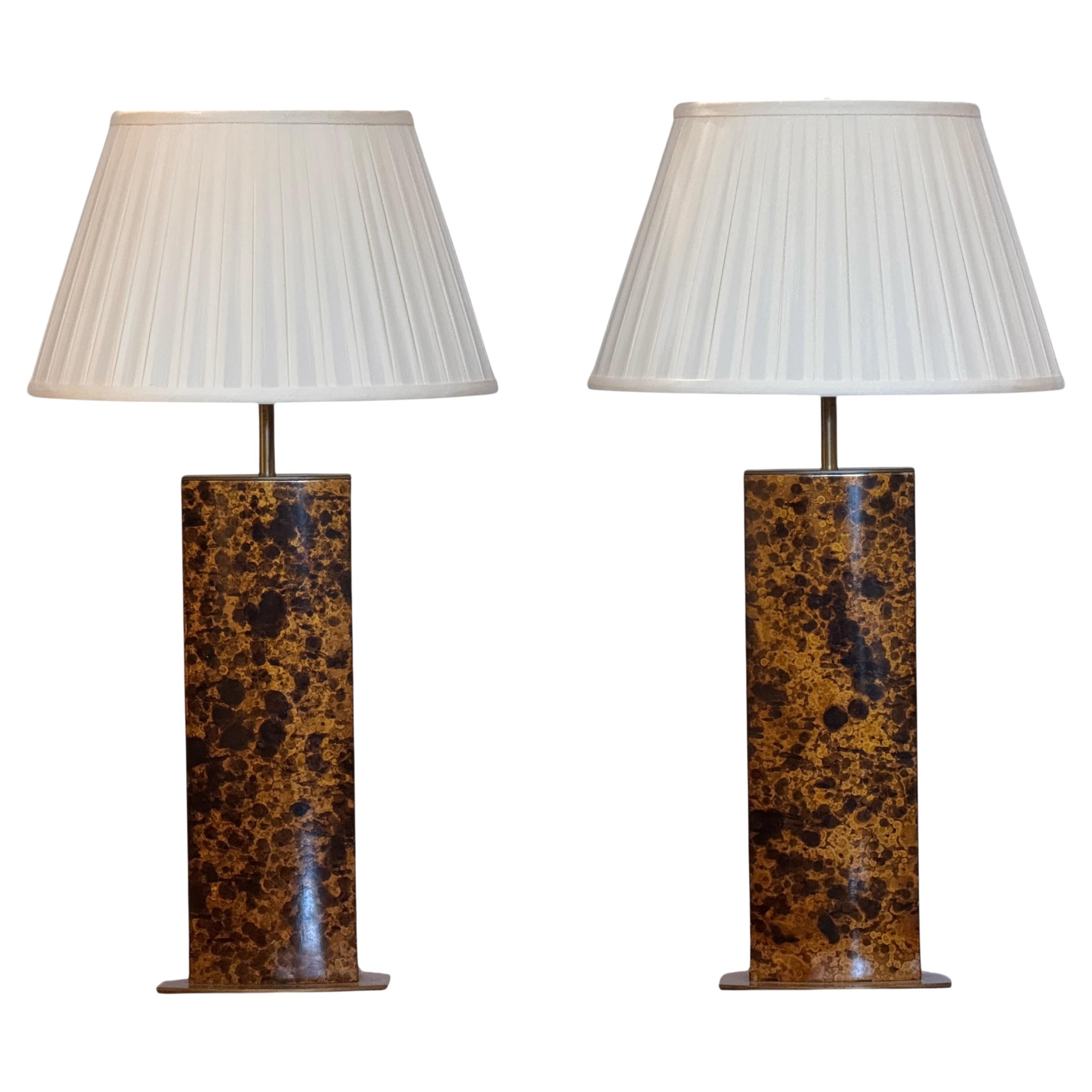 Pair of Vintage Tortoise Finish Lamps