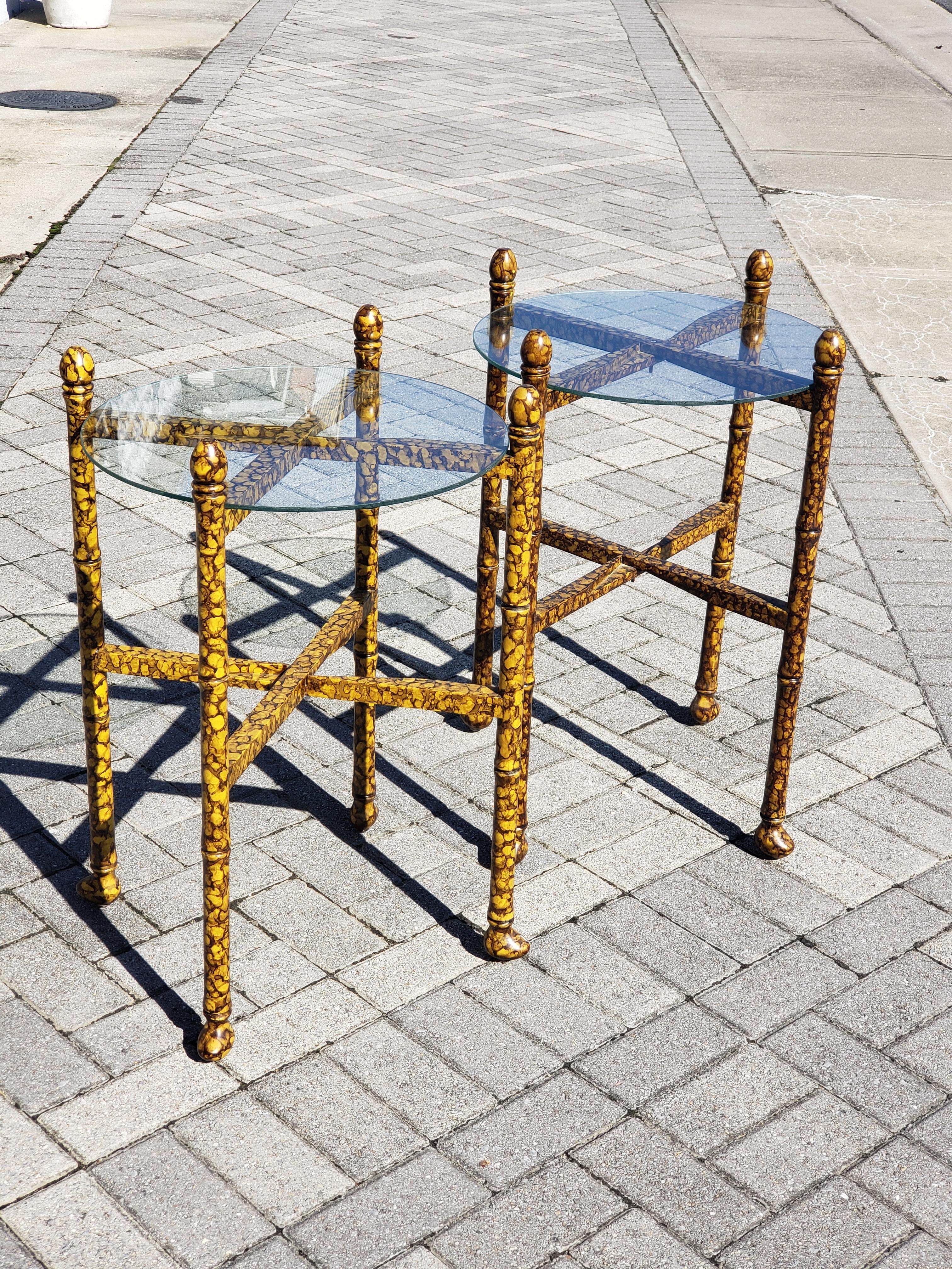 Chinoiserie Pair of Vintage Tortoise Shell Lacquer Occasional Tables