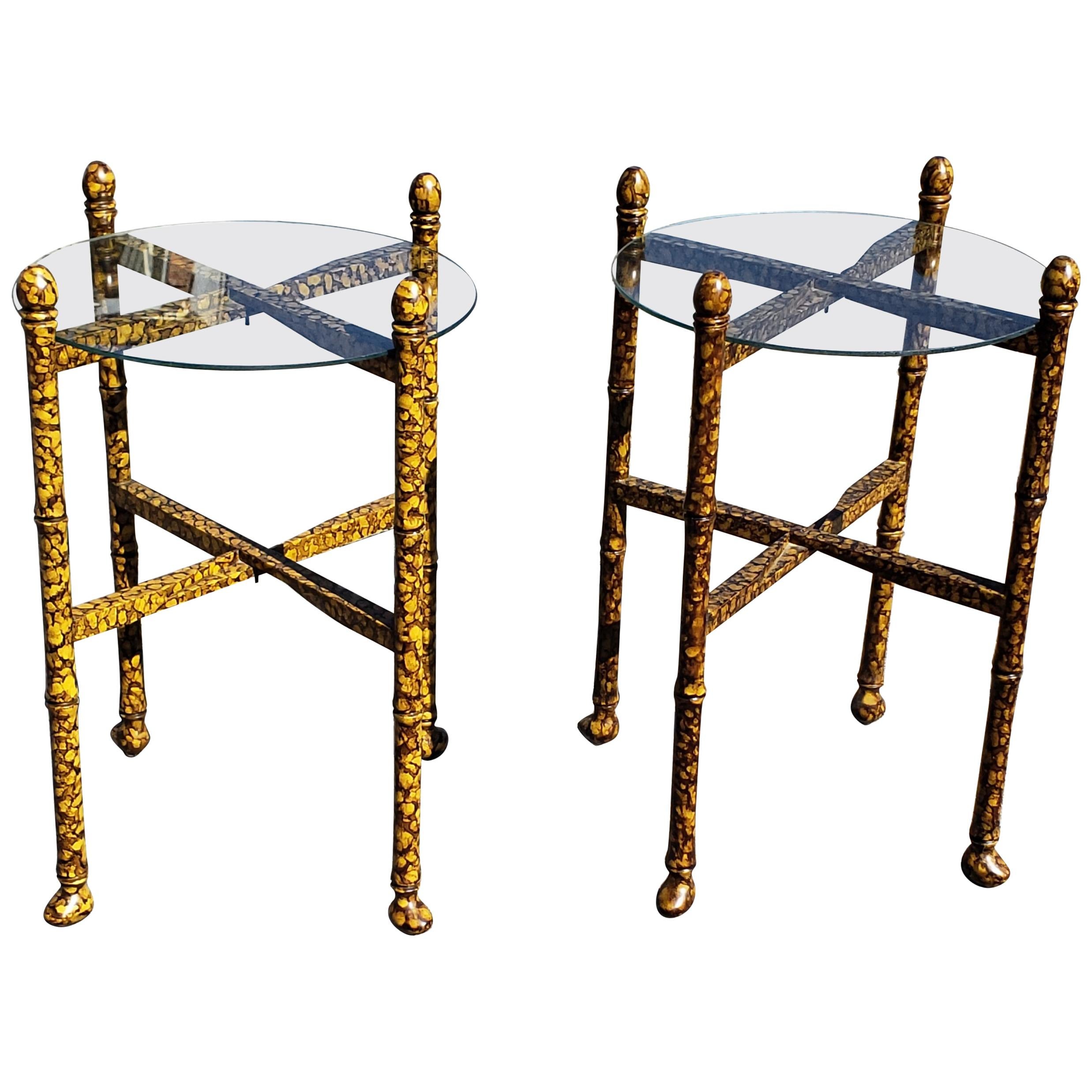 Pair of Vintage Tortoise Shell Lacquer Occasional Tables