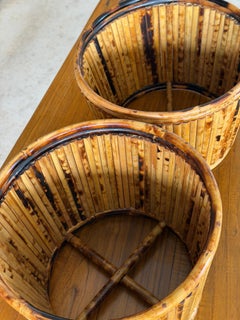 Pair of Vintage Tortoiseshell Bamboo Cache Pots or Planters