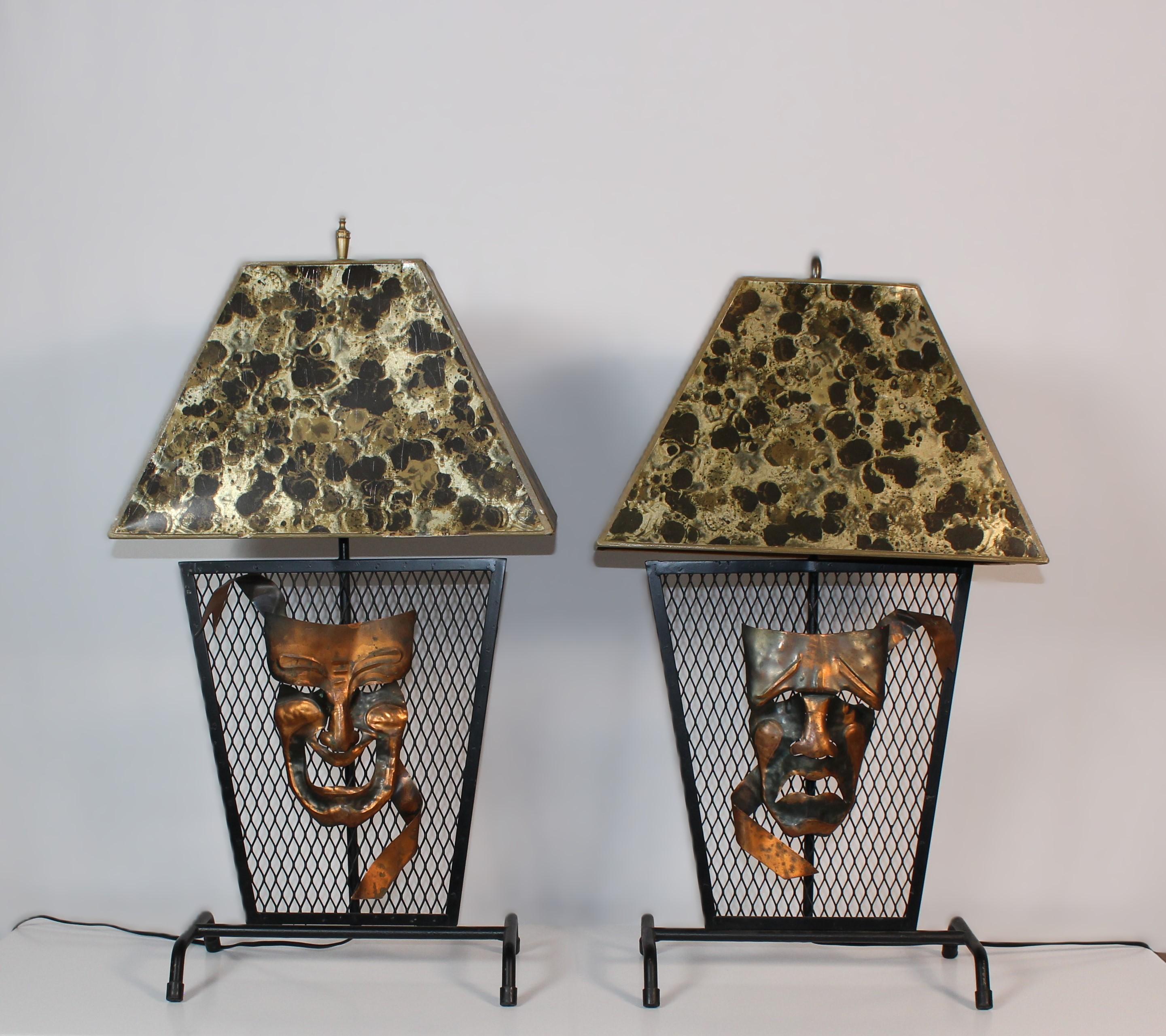 Paire de lampes de table vintage Tragédie et Comédie en vente 3