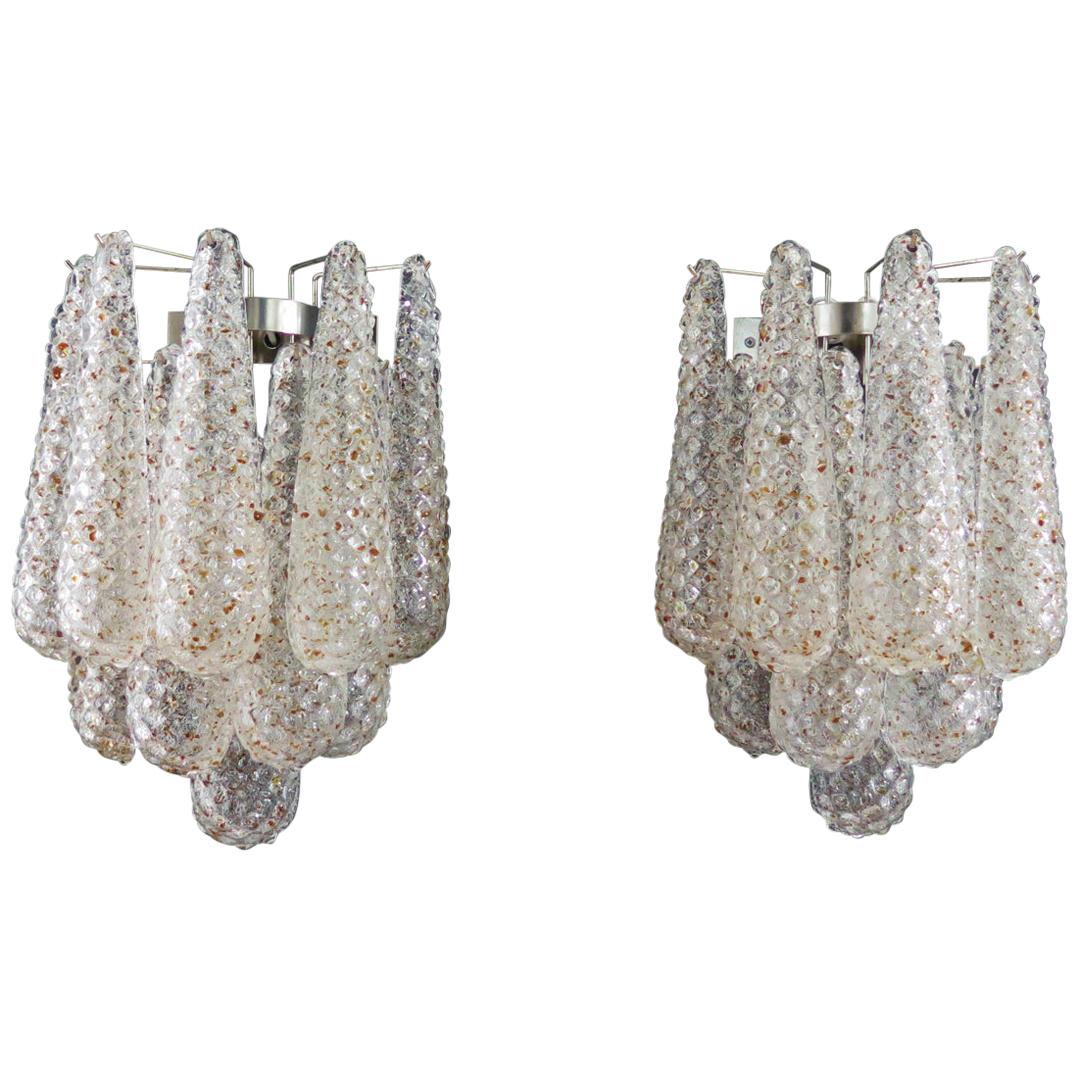 Pair of Vintage Transparent and Caramel Glass Wall Sconce by Mazzega