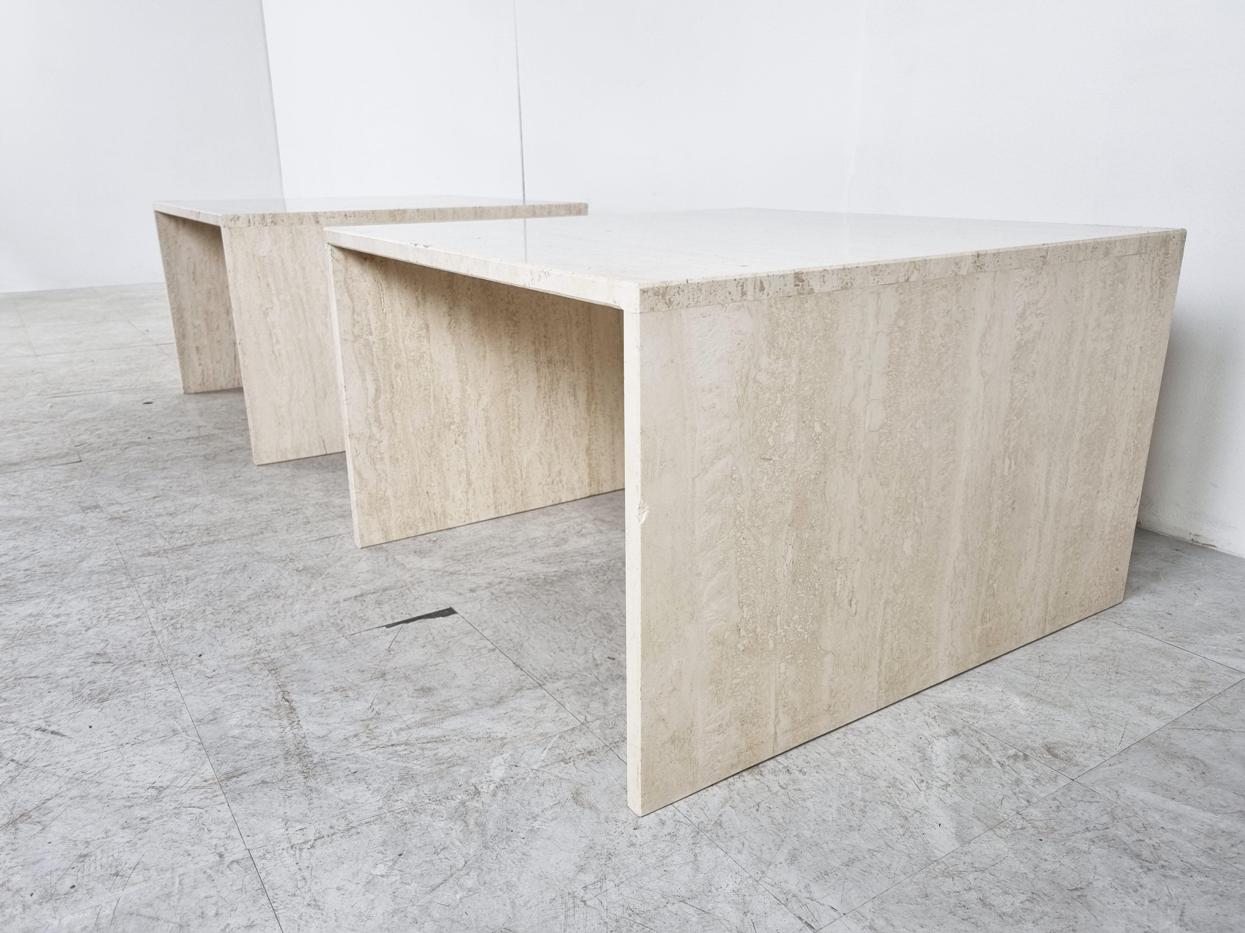 Pair of Vintage Travertine Coffee or Side Tables, 1970s 3