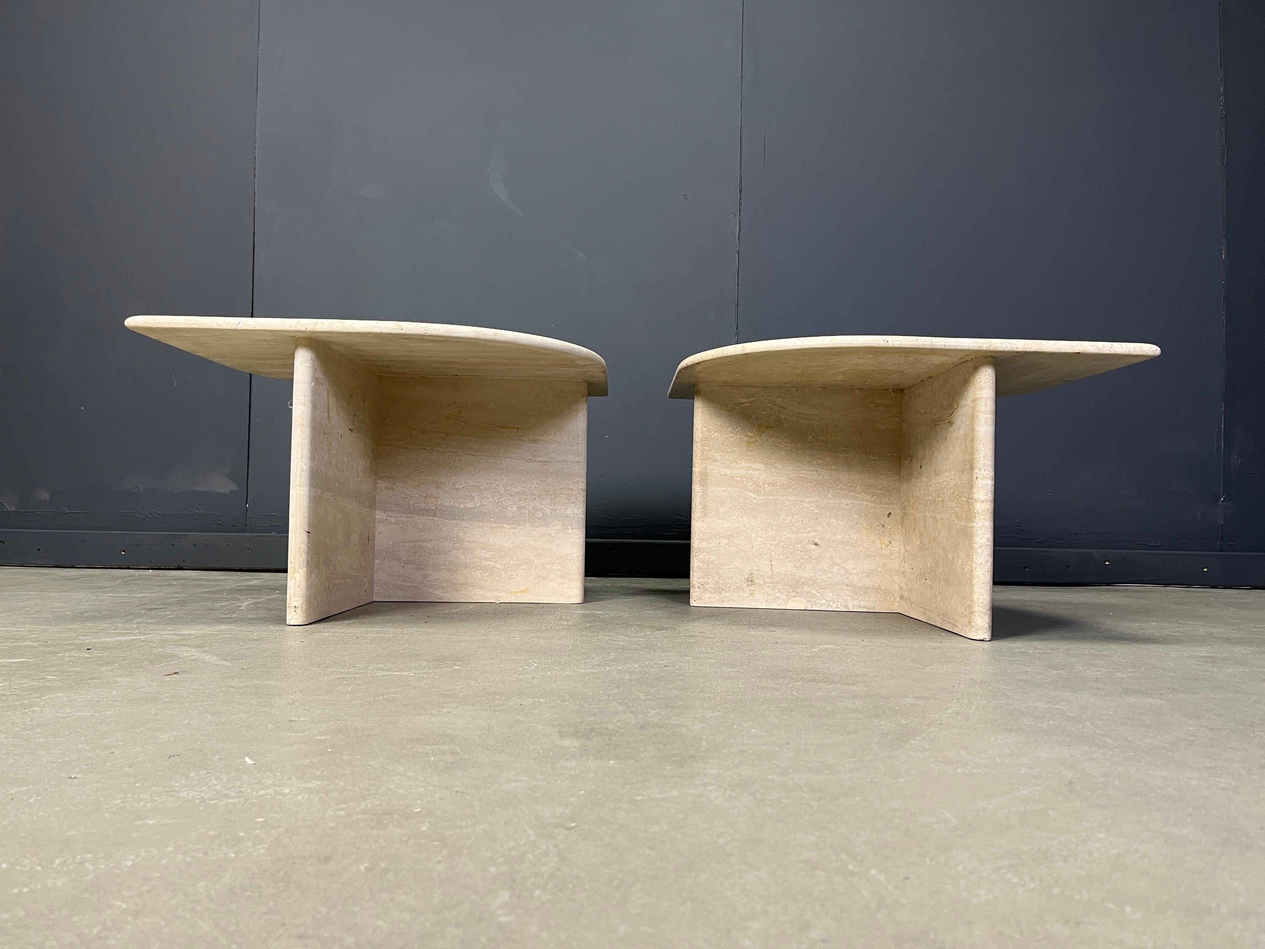 Pair of vintage travertine coffee tables or side tables, 1970s For Sale 3