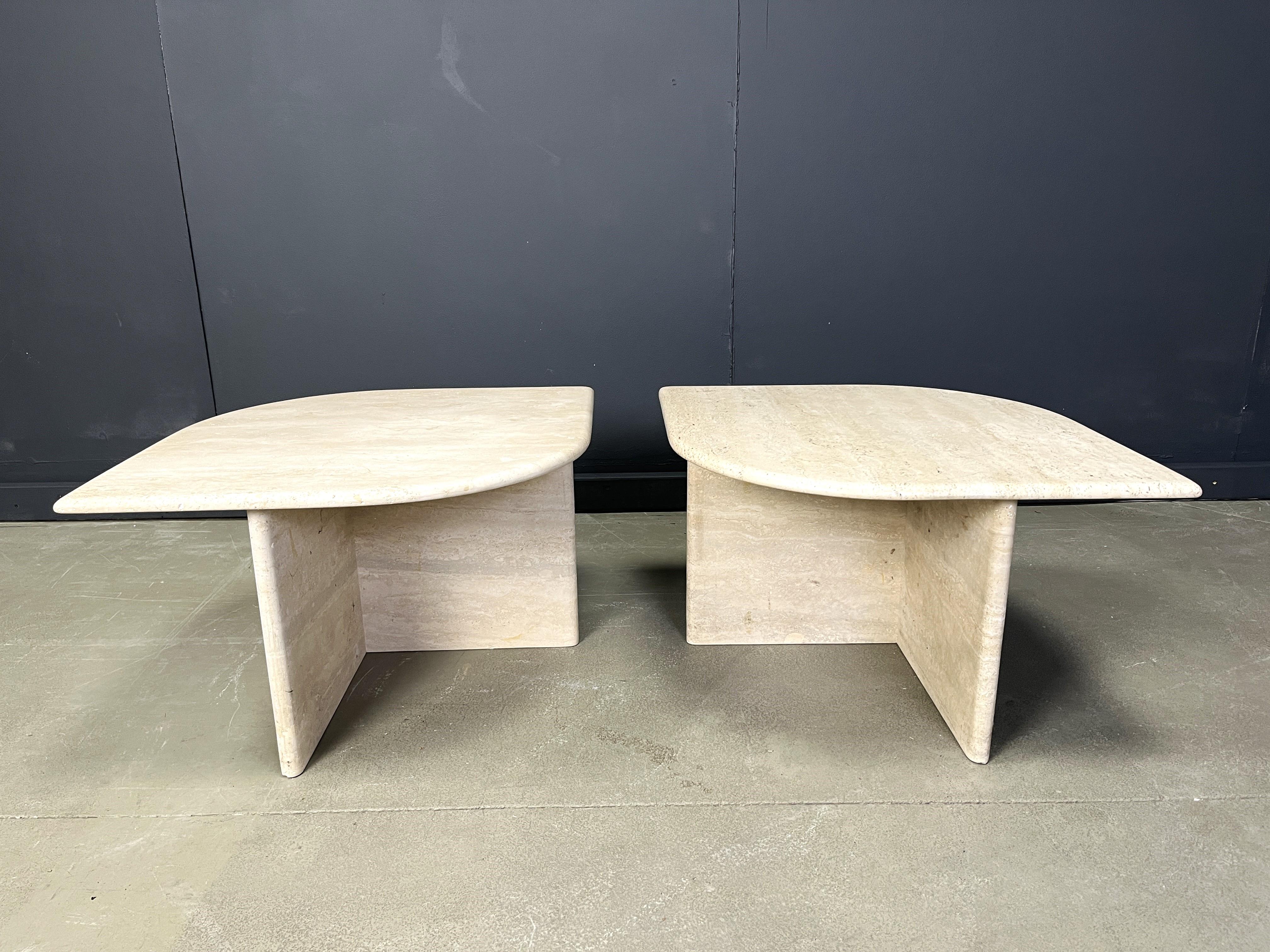 Pair of vintage travertine coffee tables or side tables, 1970s For Sale 5