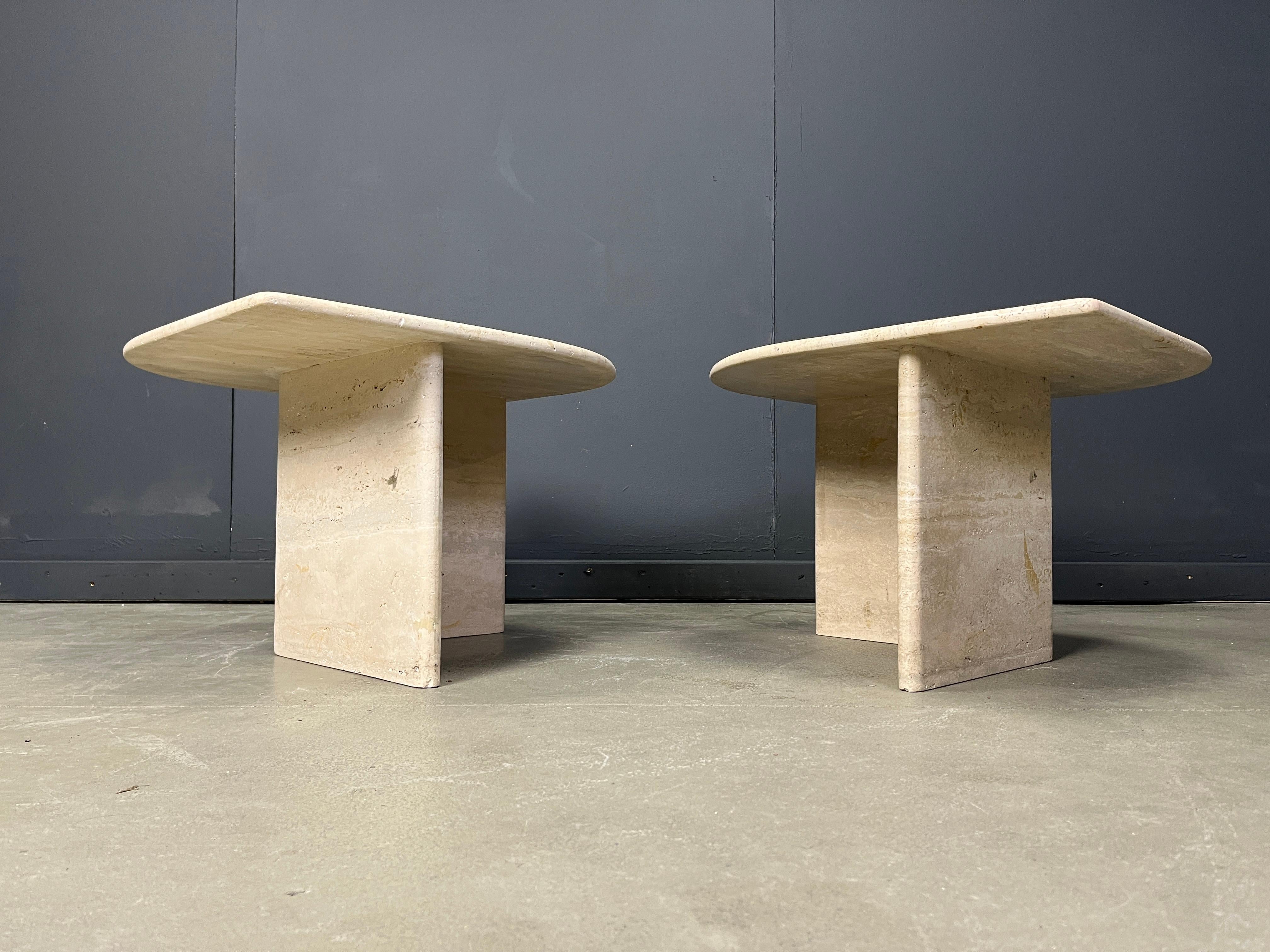 Late 20th Century Pair of vintage travertine coffee tables or side tables, 1970s For Sale