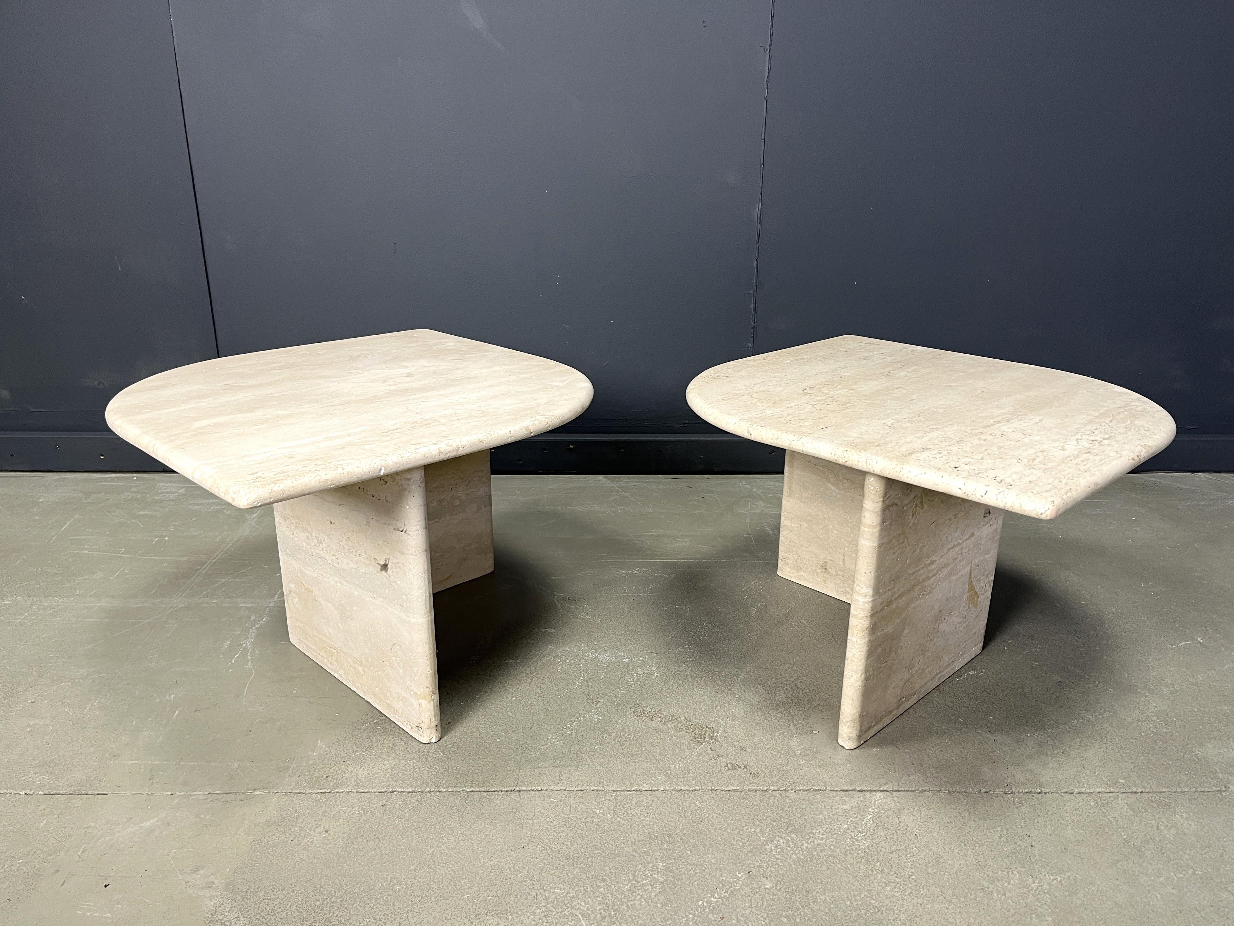 Travertine Pair of vintage travertine coffee tables or side tables, 1970s For Sale