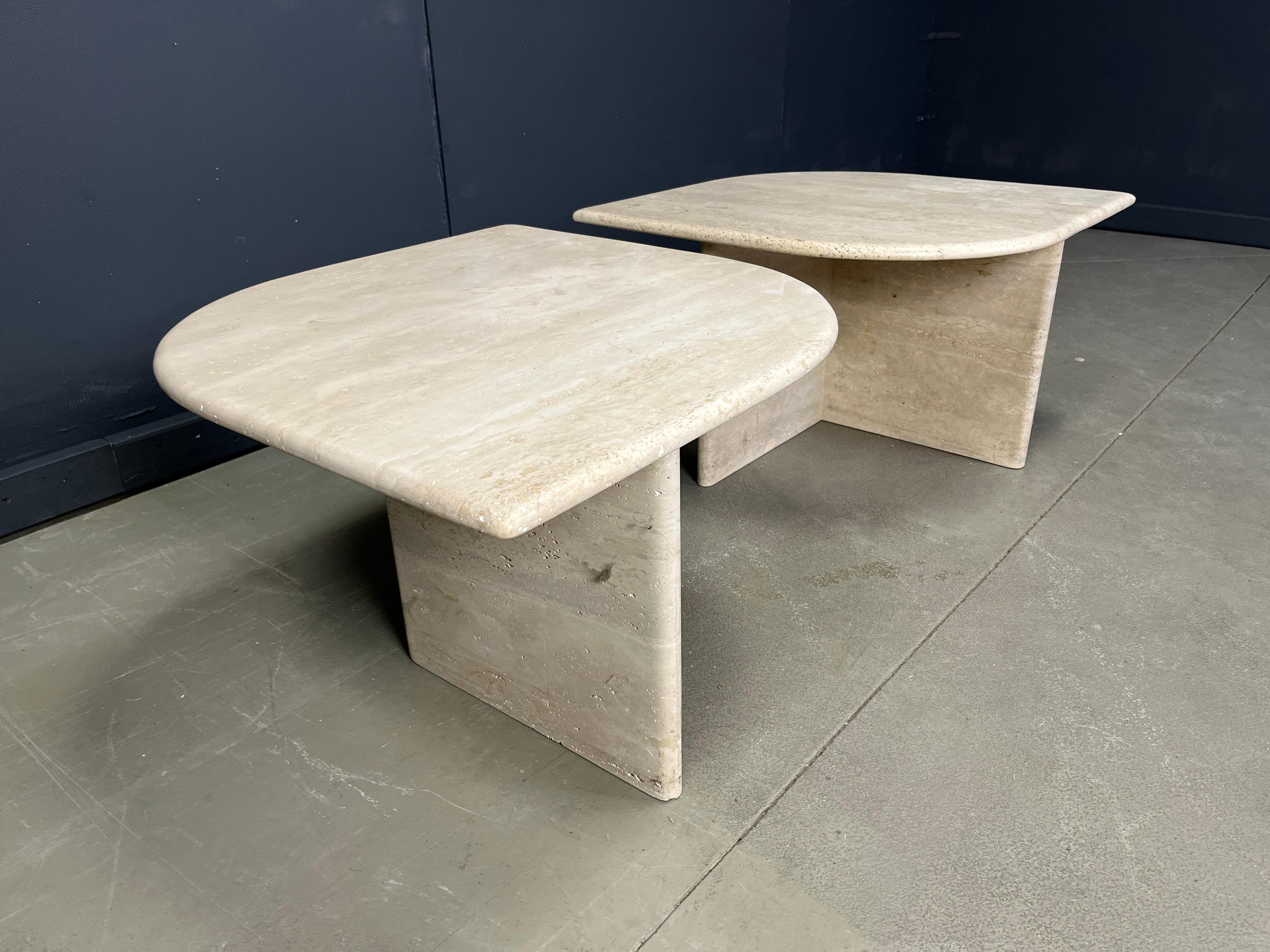Pair of vintage travertine coffee tables or side tables, 1970s For Sale 1