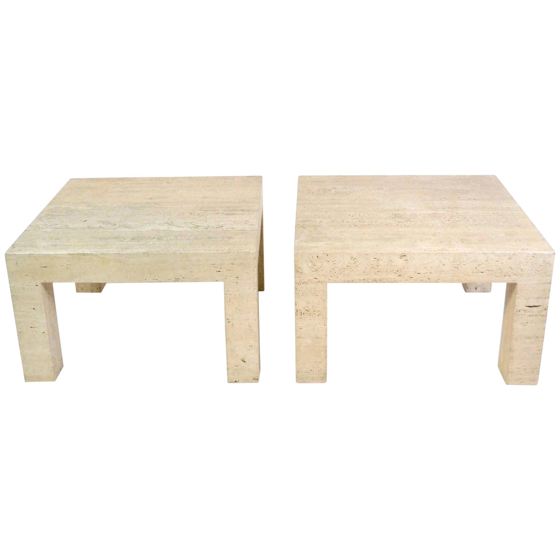 Pair of Vintage Travertine Parsons Tables at 1stDibs
