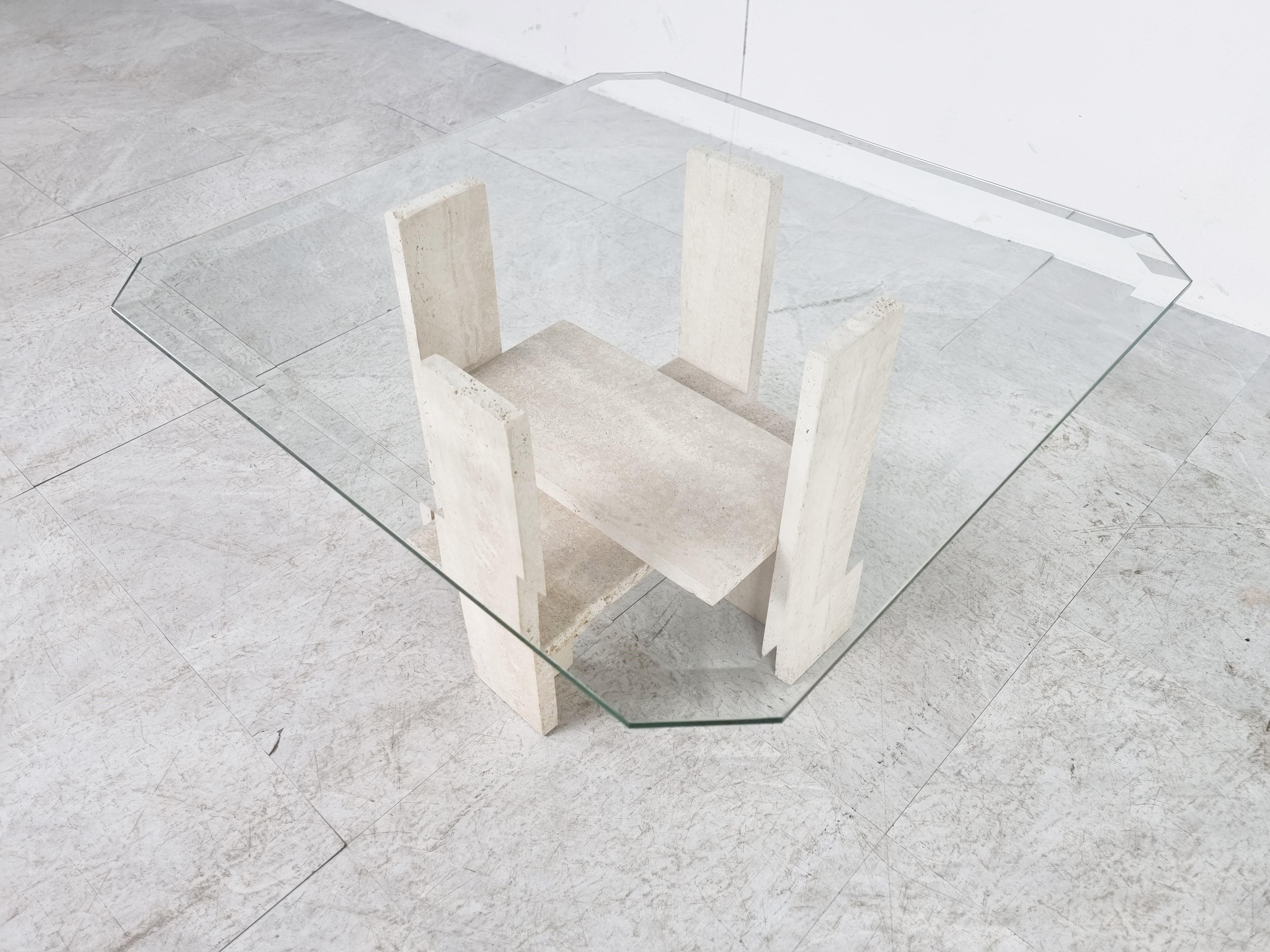 Late 20th Century Pair of Vintage Travertine Side Tables by Willy Ballez, 1970s For Sale