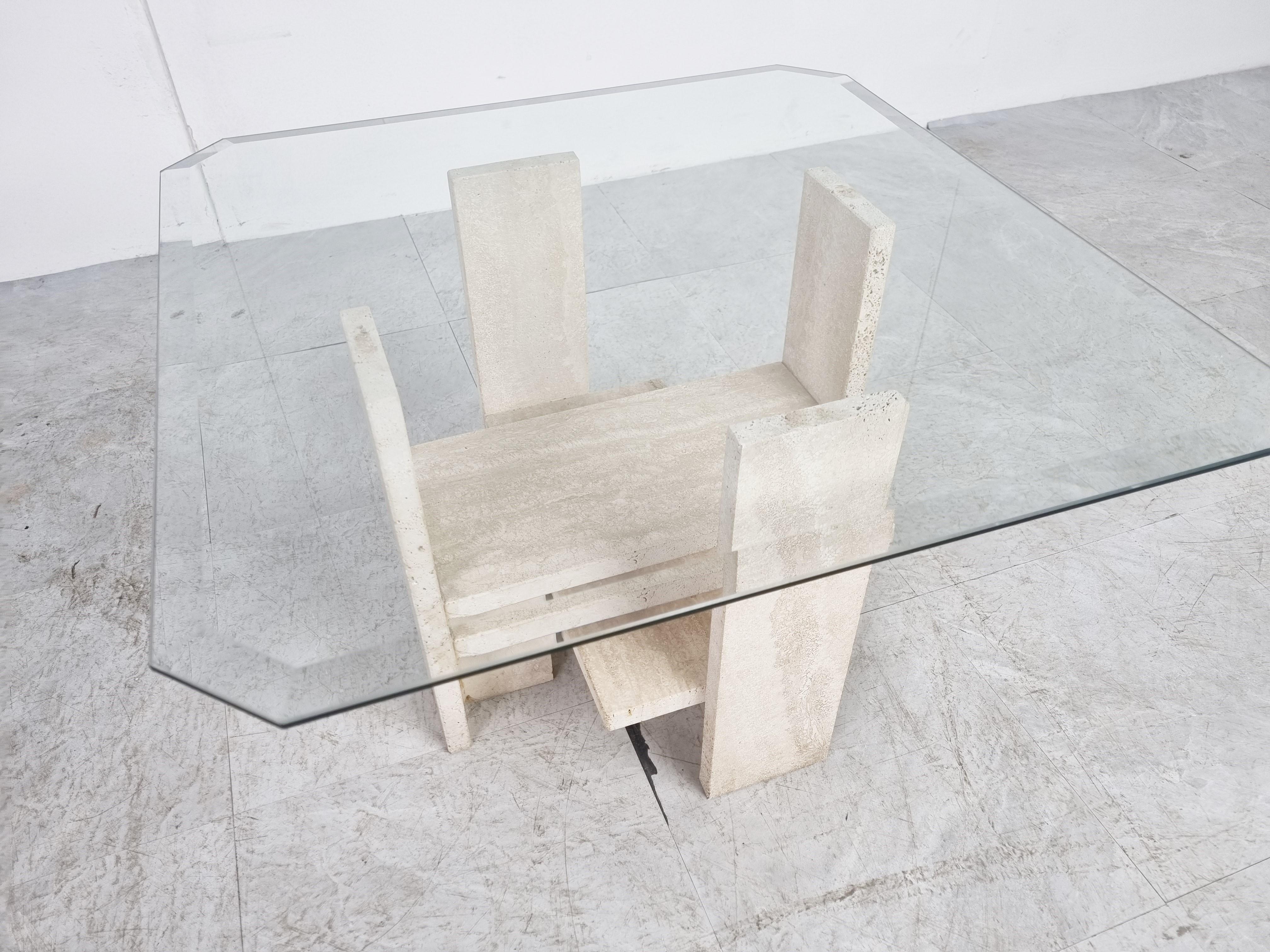 Glass Pair of Vintage Travertine Side Tables by Willy Ballez, 1970s For Sale