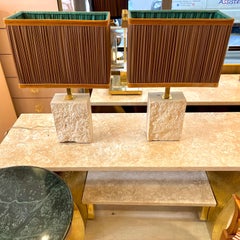 Pair of Vintage Travertine Table Lamps with our Handcrafted Two-Tone Lampshades