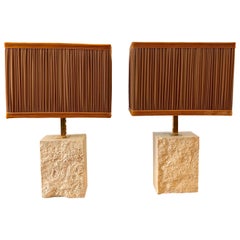 Pair of Vintage Travertine Table Lamps with our Handcrafted Two-Tone Lampshades