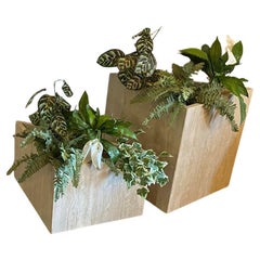 Pair of Vintage Triangular Travertine Planters, Italy, 1980s