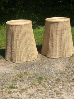 Pair of Vintage Trompe L'oeil Draped Wicker "Ghost" Side Table