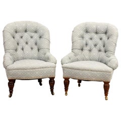Pair of Vintage Tufted Slipper Chairs 