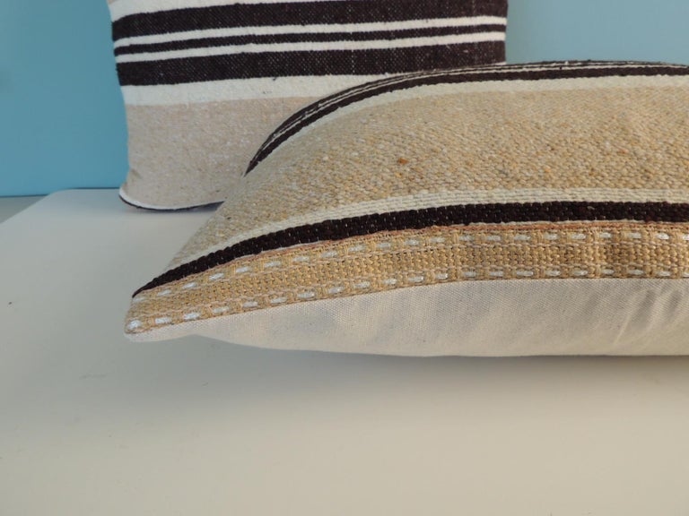 Mid-20th Century Pair of Vintage Tunisian Woven Brown & Beige Stripes Decorative Bolster Pillows