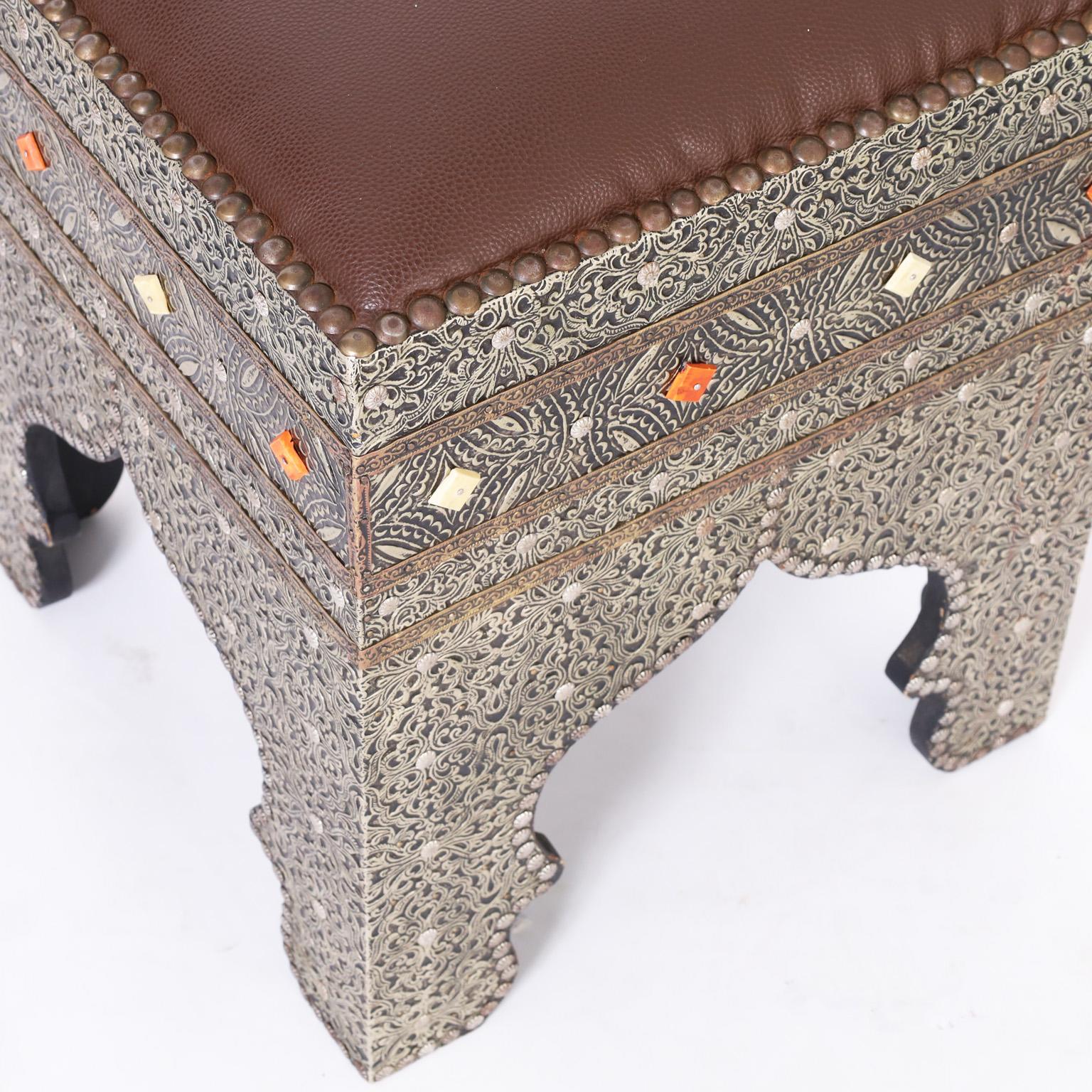 Pair of Vintage Turkish Metal Work Ottomans or Footstools In Good Condition For Sale In Palm Beach, FL