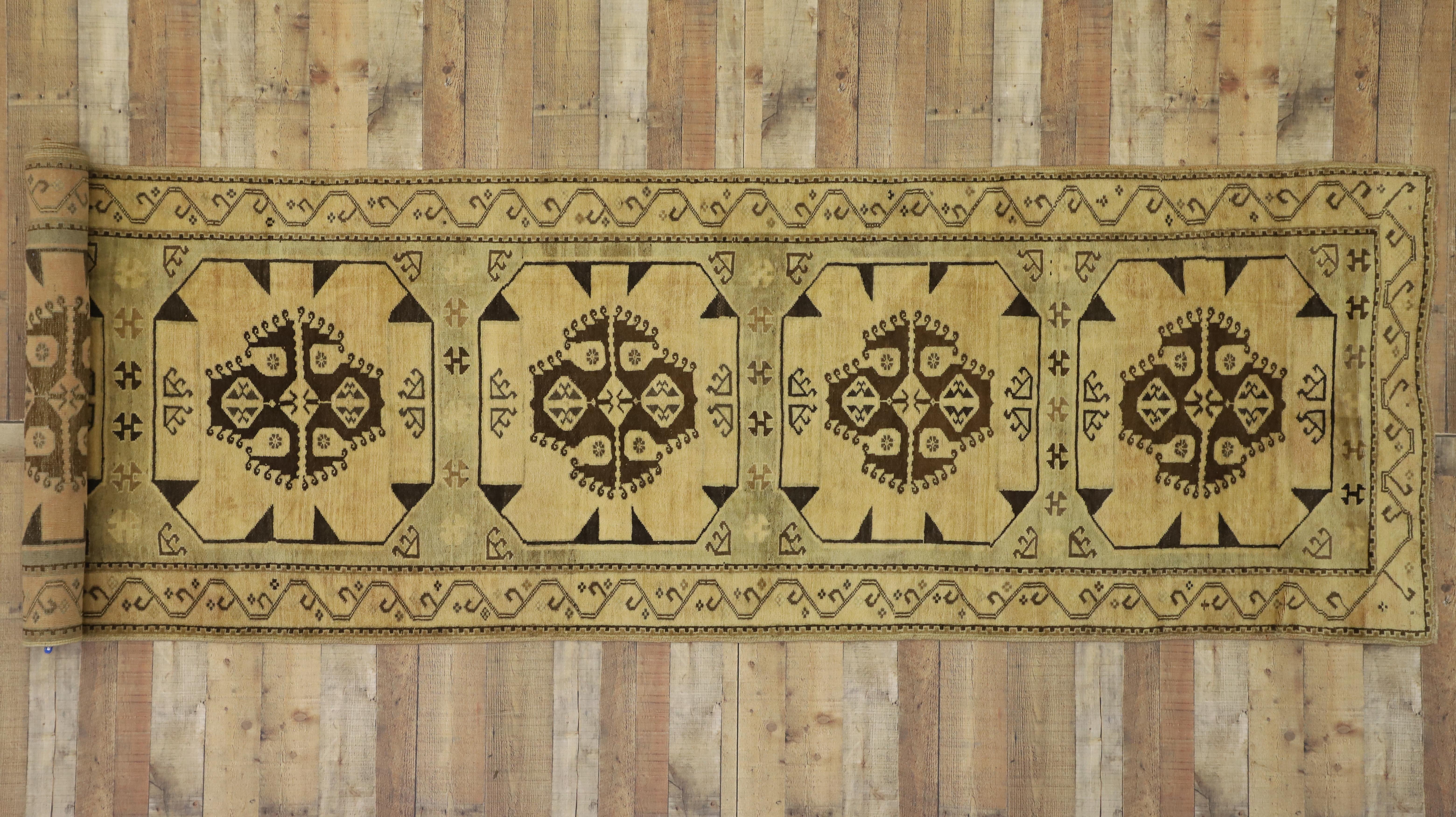 Pair of Vintage Turkish Oushak Carpet Runners with Modern Style and Muted Colors 2